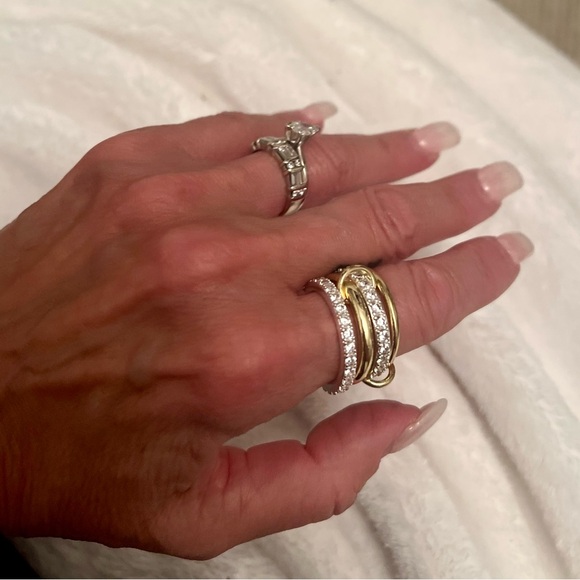 Interlocked Stackable Ring 14K Gold Plated Mixed Metal & Cubic Zirconia - BNIB - Picture 7 of 7